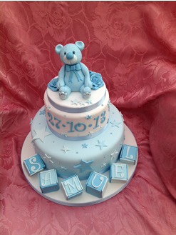 Boys Blue Tiered Christening Cake